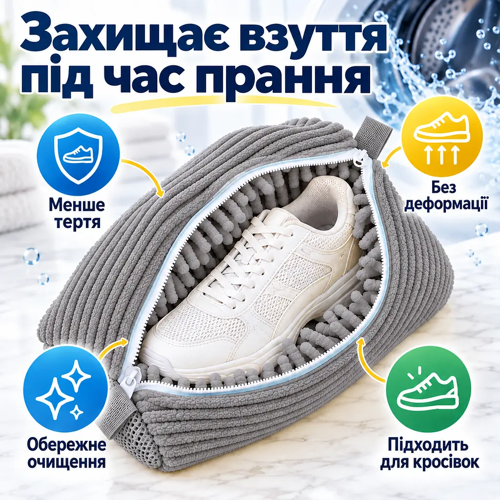 Мішок для прання взуття для пральної машини, багаторазовий, зі щільним мікрофібровим ворсом, 39×19 см KT9003903 - фото 8