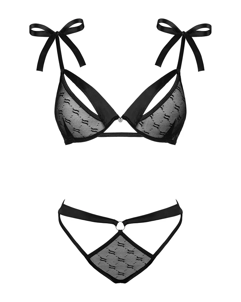 Напівпрозорий еротичний комплект Obsessive Obsessivia 2-pcs set black S/M, бюстгальтер та трусики - фото 5