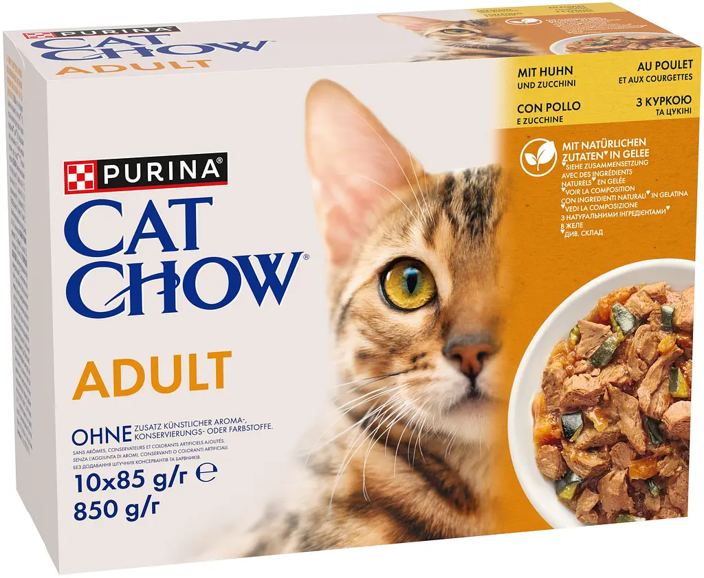 Набір вологого корму для дорослих котів Purina Cat Chow Adult з куркою та цукіні 85 г х 10 шт. - фото 2