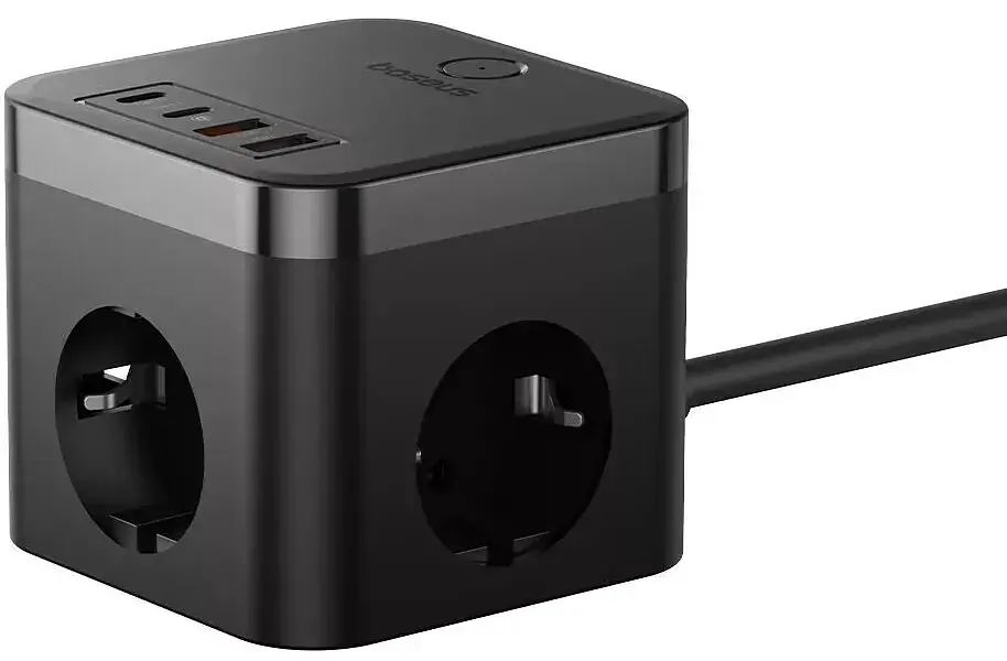 Мережевий зарядний пристрій Baseus Power Combo Cube Power Strip 3AC+2USB+2Type-C 30W 1.5m  E00066400117-00 Black - фото 2