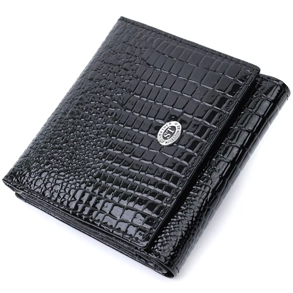 Компактний жіночий гаманець з натуральної лакованої шкіри ST Leather 22688 чорний - фото 5