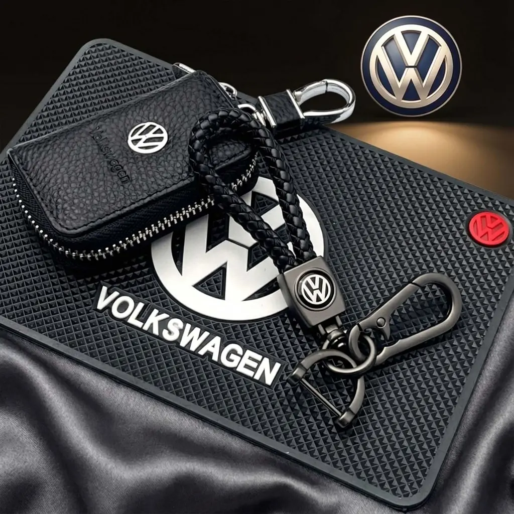 Подарунковий набір №55 для Volkswagen / килимок панелі / плетений брелок з карабіном / чохол із тисненої шкіри - фото 3