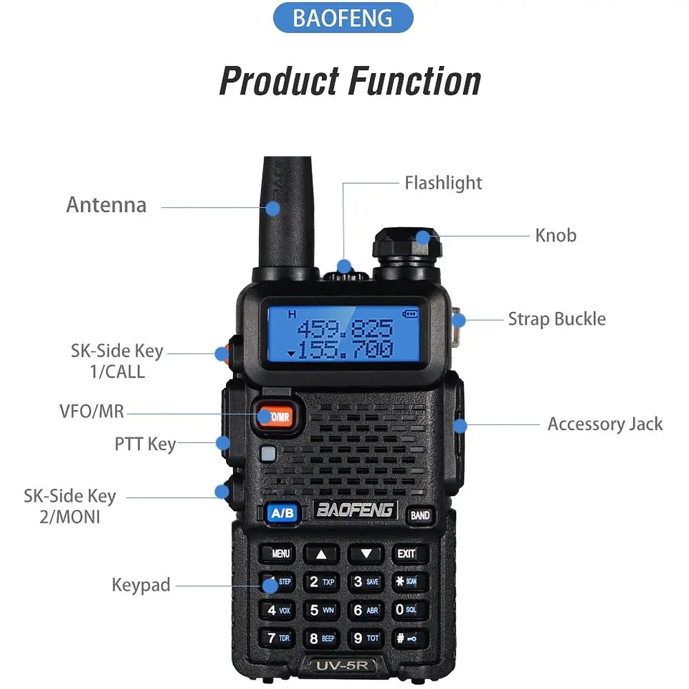 Портативна тактична рація Baofeng UV-5R 5W дводіапазонна з гарнітурою VHF136-174/UHF400-520 МГц (18835) - фото 8