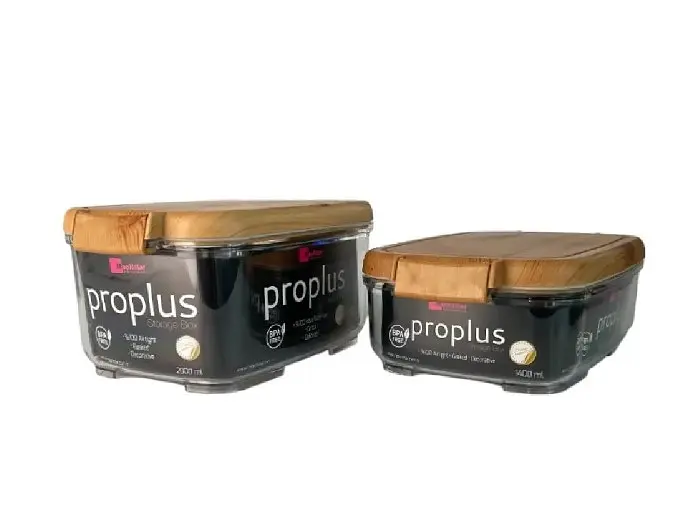 Набір контейнерів акрилових Motek ProPlus 2 шт прямокутної форми з бамбуковою кришкою на 1,4 л і 2 л (PRO-233В) - фото 3