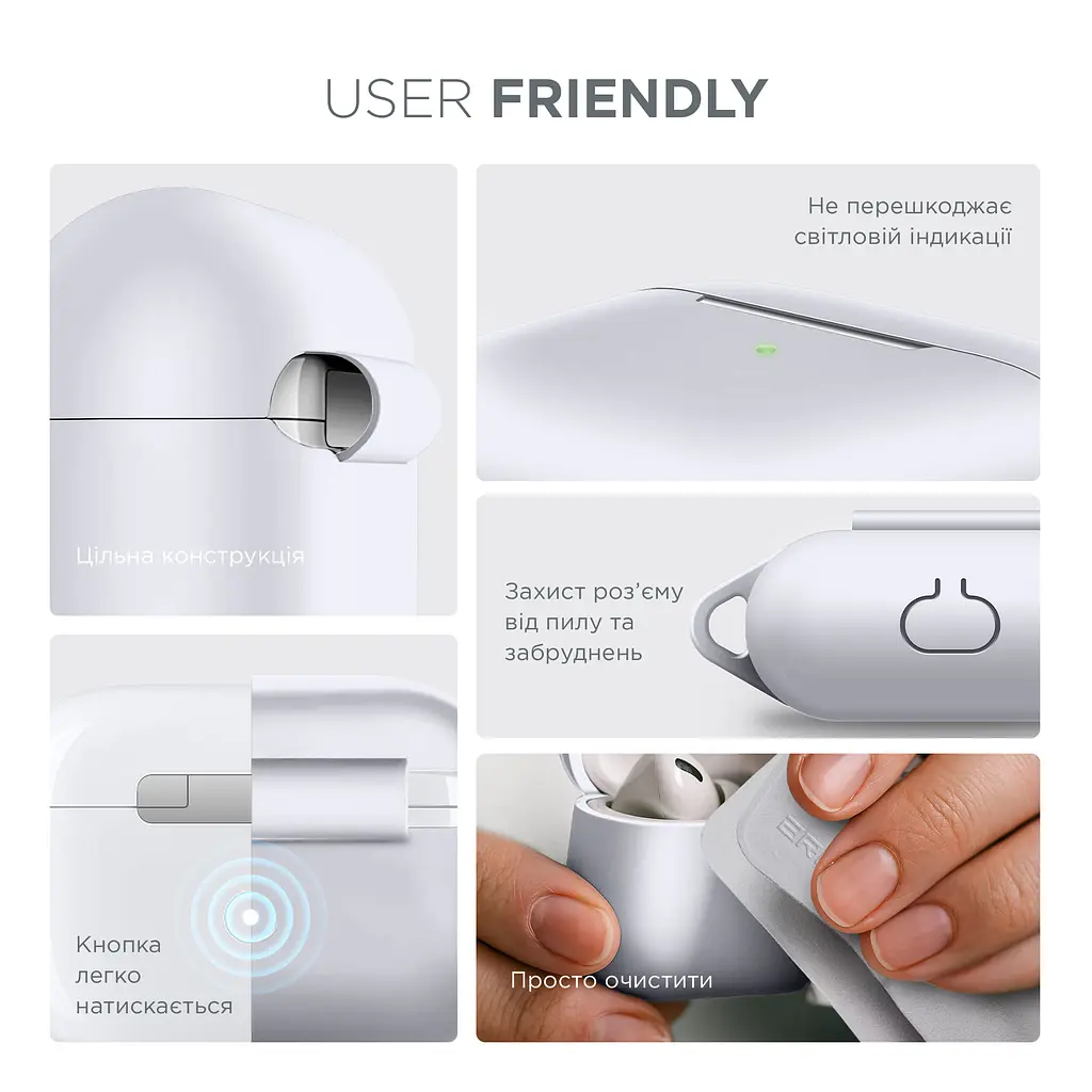Силіконовий чохол для навушників Apple AirPods Pro, Hang Case, білий, ультратонкий захисний кейс товщиною 2 мм, захист від подряпин, пилу та ударів, компактний, з карабіном для кріплення, ArmorStandart (ARM56071) - фото 5