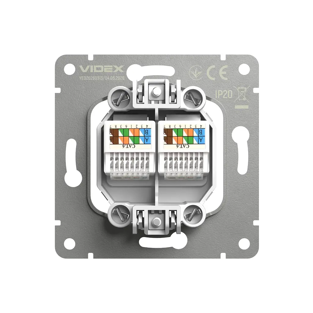Розетка CAT6e подвійна комп'ютерна мокко VIDEX NOTA (VF-NT-SK2PC6-BR) VIDEX (28887-000) - фото 4