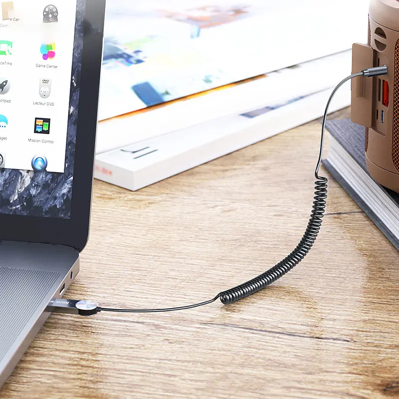 AUX кабель Hoco DUP02 bluetooth to Jack 3.5 пружинний автомобільний аудіоресивер чорний - фото 4