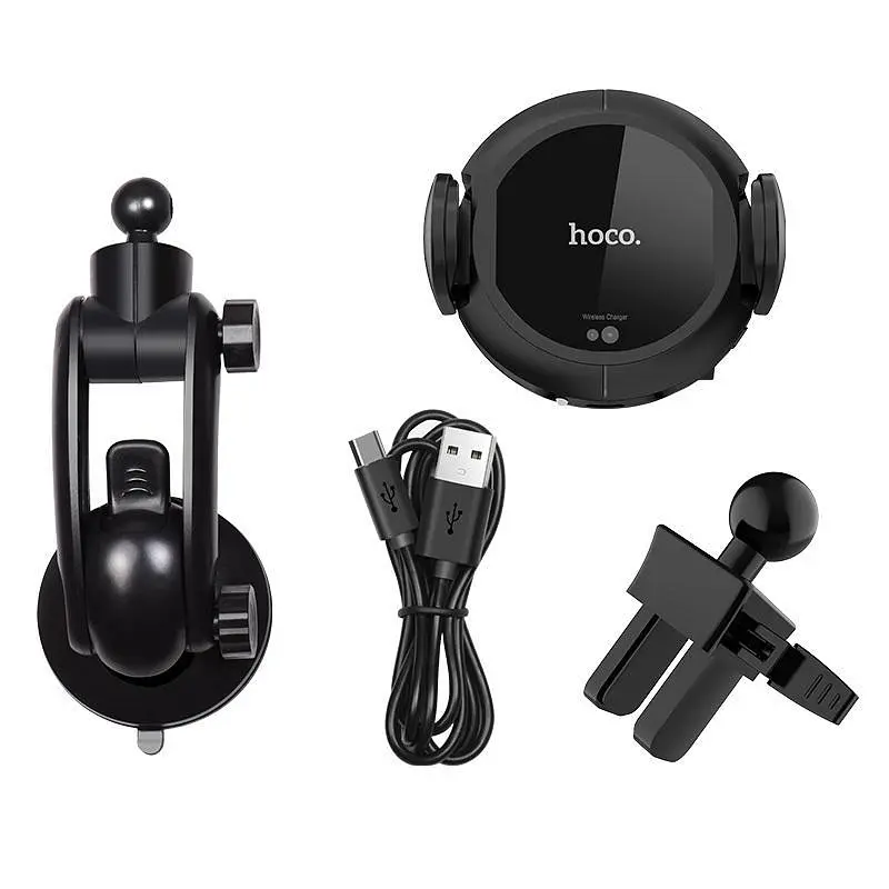 Холдер Hoco CA35 Black (Кріплення присоска + Вентиляційна решітка) + Wireless Charger - фото 2