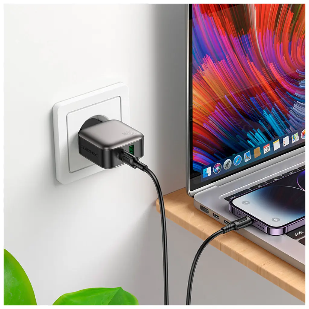 Зарядний пристрій BOROFONE BAS54A Absolute 1xUSB-C PD 20 Вт + 1xUSB QC 3.0 + кабель USB-C — Lightning чорний (6941991116216) - фото 10