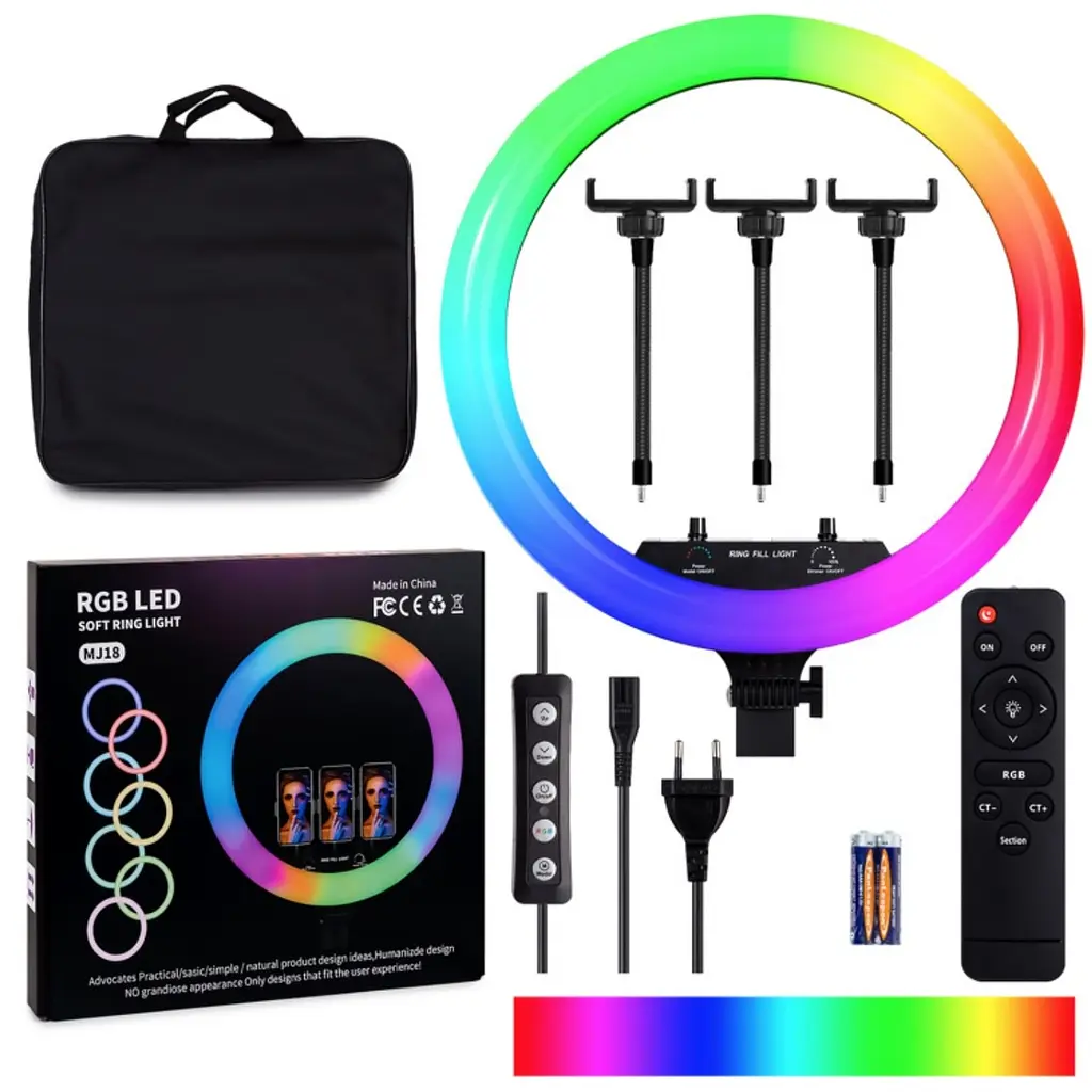 Кільцева світлодіодна LED лампа RIAS MJ18 RGB на 3 тримачі, USB, дротове управління 45 см - фото 4