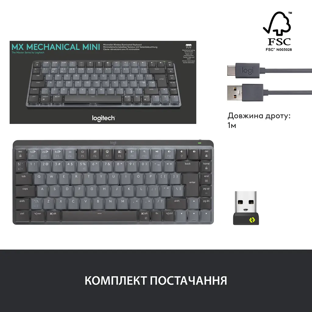 Клавіатура Logitech MX Mechanical Mini Minimalist UA Graphite (920-010780) - фото 12