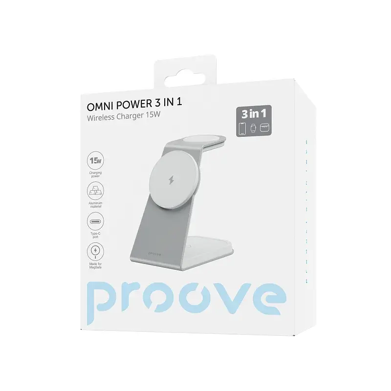 Бездротовий зарядний пристрій Proove Omni Power 3in1 15W White (WSOP15020002) - фото 2