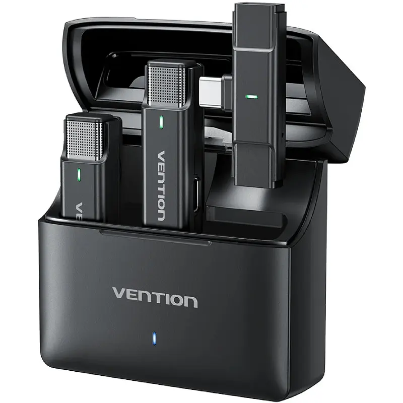 Бездротовий підвійний петличний мікрофон Vention USB-C 2-Pack Wireless Lavalier with Charging Case - фото 2