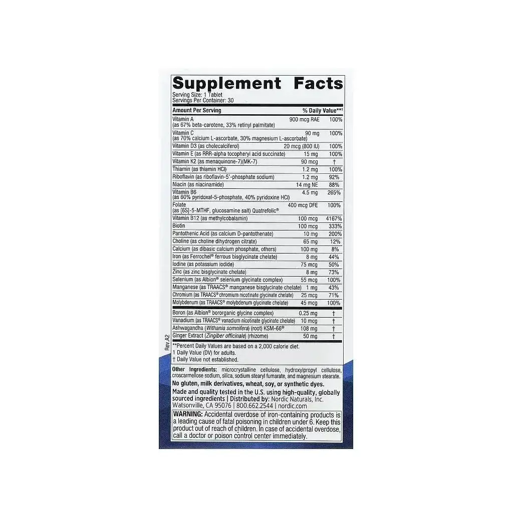 Мультивітамін Nordic Naturals Мультивітаміни для жінок, Women's Multivitamin, One Daily, 30 таблеток (NOR-01555) - фото 2