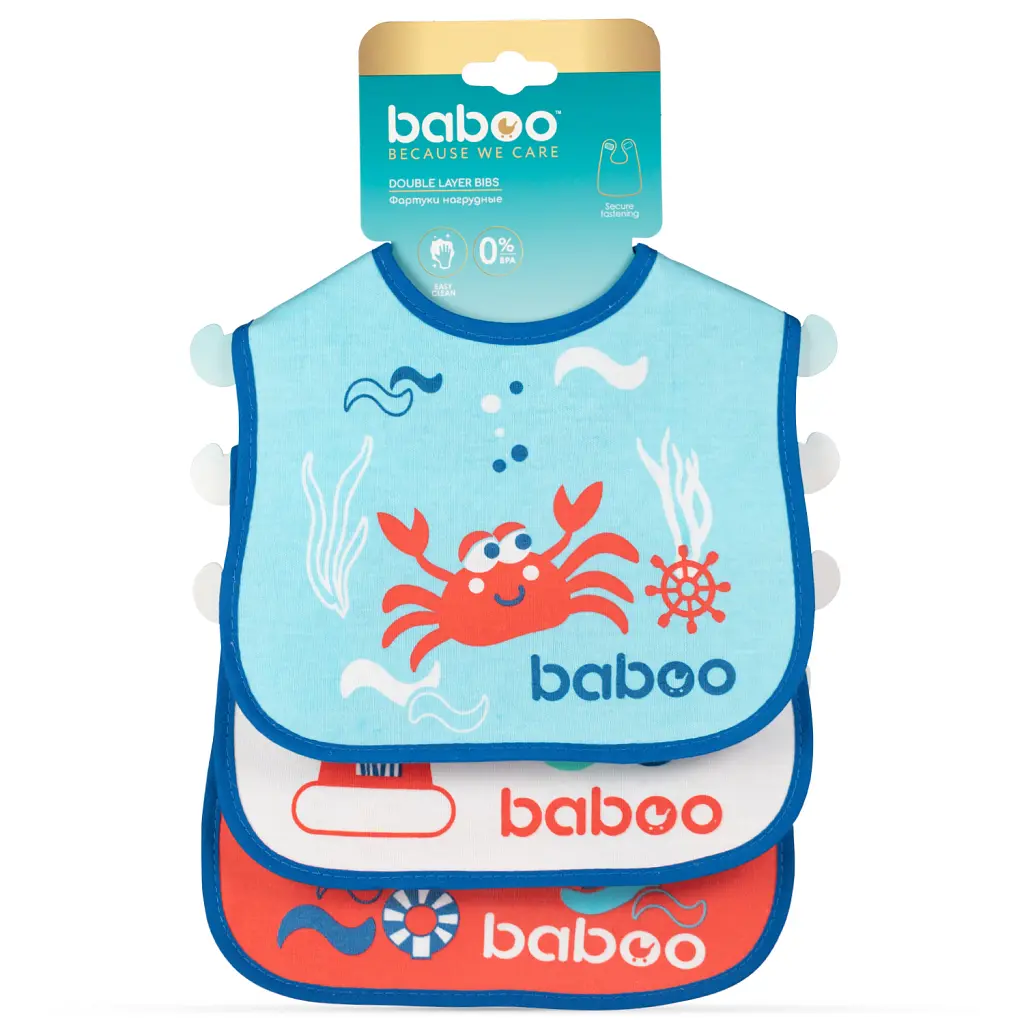 Набор нагрудников хлопчатобумажных Baboo Marine, 0+ мес., 3 шт., разноцветный (11-009) - фото 4