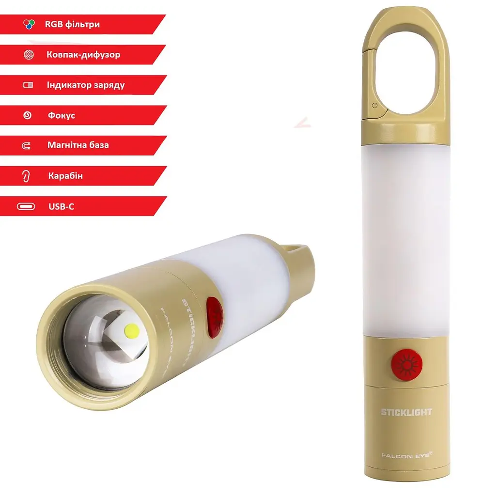 Ліхтар кемпінговий Falcon Eye Sticklight (1000 Lm) White/Red LED Focus Magnetic USB-C (FCL0028) - фото 4