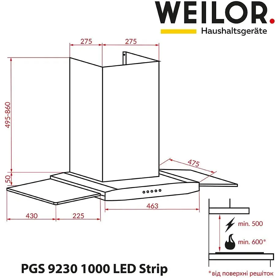 Витяжка Weilor PGS 9230 IG 1000 LED strip - фото 8