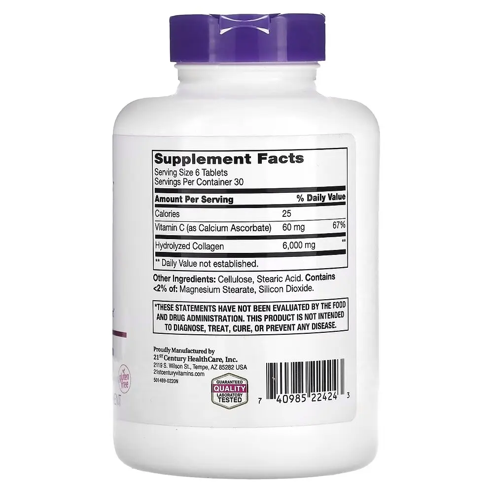Препарат для суглобів і зв'язок 21st Century Super Collagen Plus Vitamin C 6000 mg, 180 таблеток - фото 2