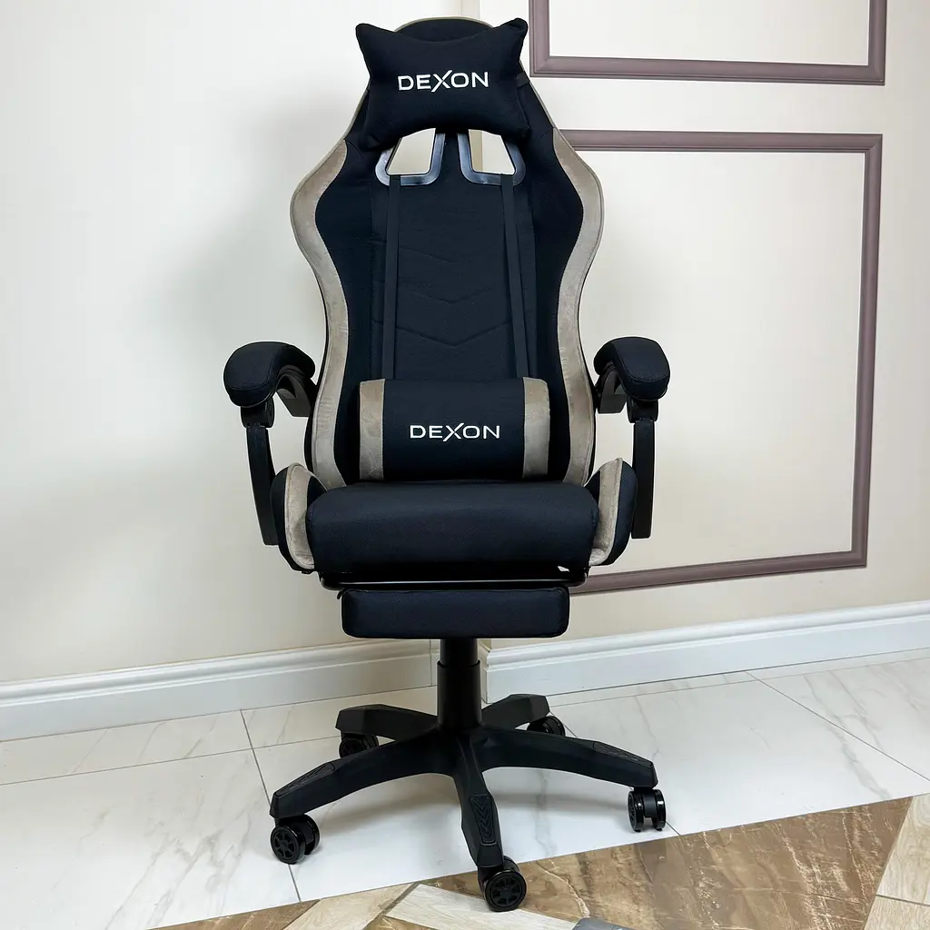 Геймерське крісло DEXON ONYX з підставкою для ніг, з тканини+велюрові вставки Cofee - фото 3