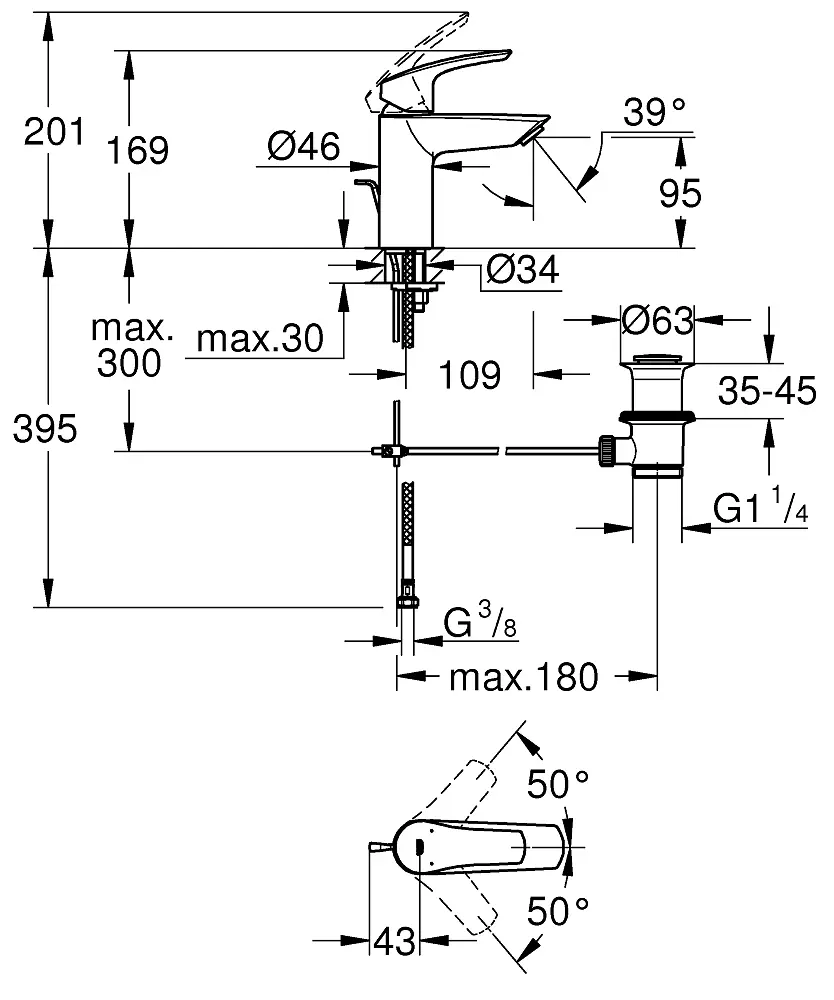 Смеситель для умывальника S-Size Grohe Eurosmart 332652433 Черный матовый - фото 5