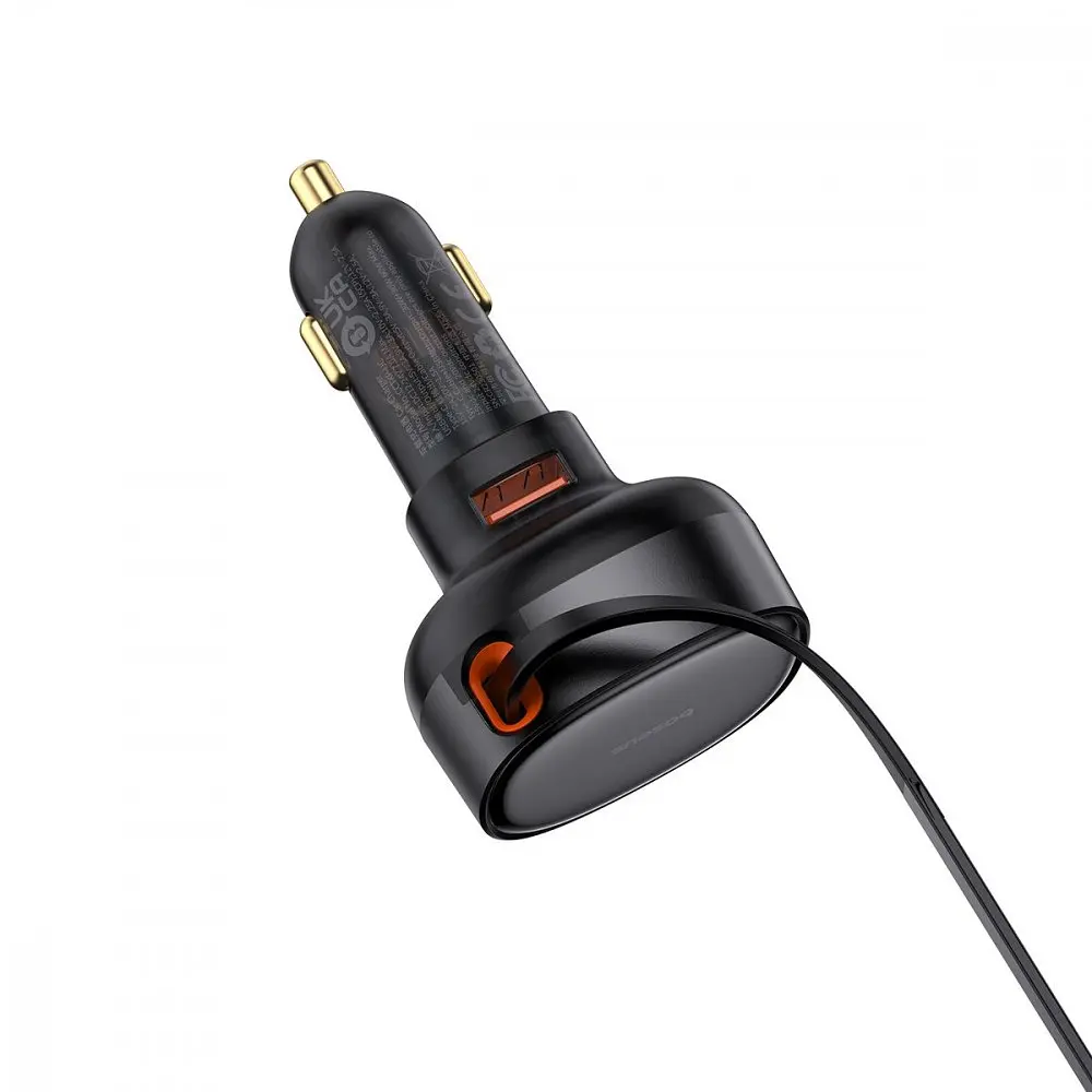 АЗП Baseus Enjoyment Pro 60W (USB) + Retractable Type-C Cable - фото 6