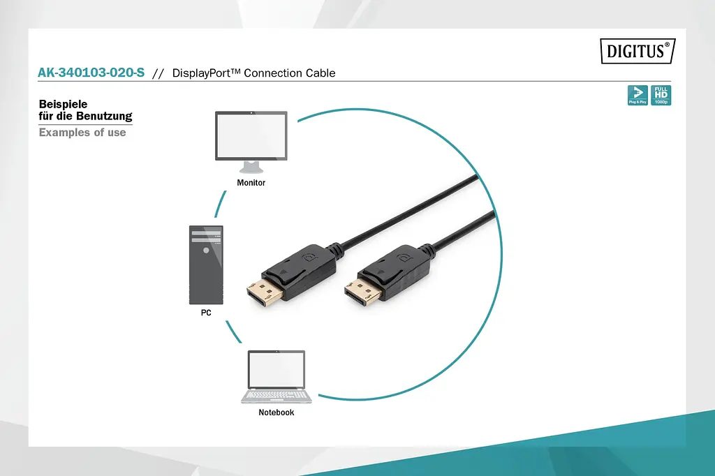 Кабель DisplayPort Digitus 2m black - фото 3