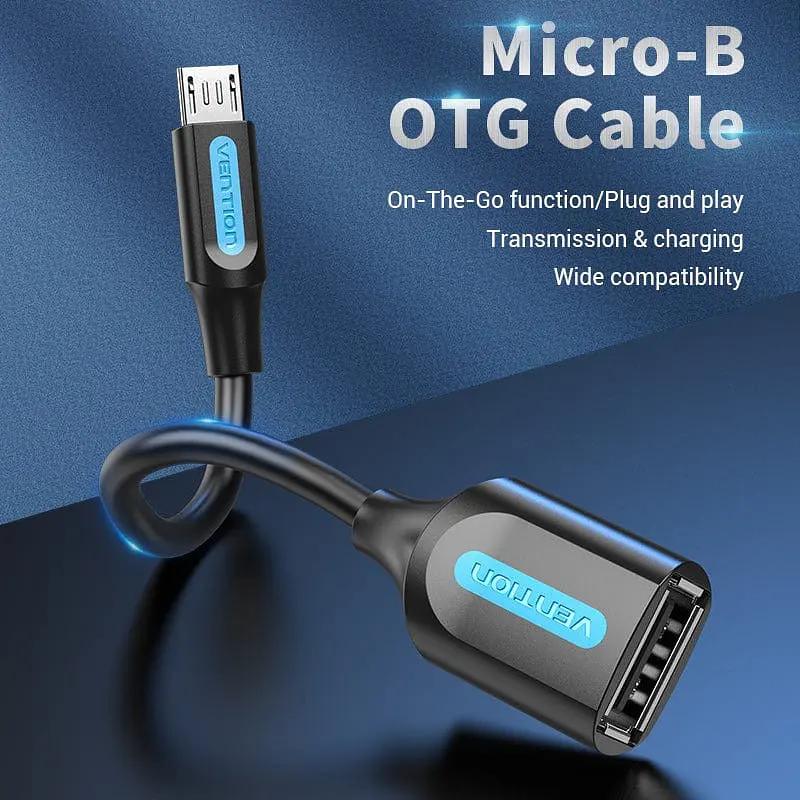 Перехідник USB 2.0 Micro BM USB AF (OTG) 0.15 м, PVC Vention чорний - фото 4