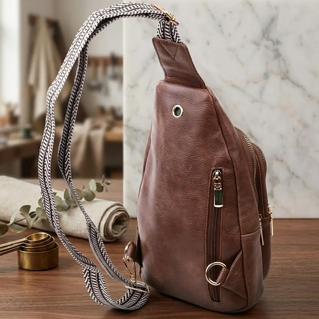 Зручна слінг сумка для жінок з екошкіри Vintage 22747 коричнева - фото 4