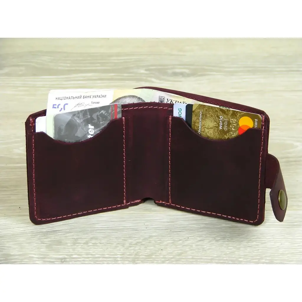 Кошелек GS кожаный бордовый - фото 4