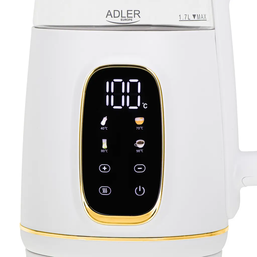 Электрический стеклянный чайник Adler AD 1305, 1.7 л, с регулировкой температуры, Бело-золотой - фото 2
