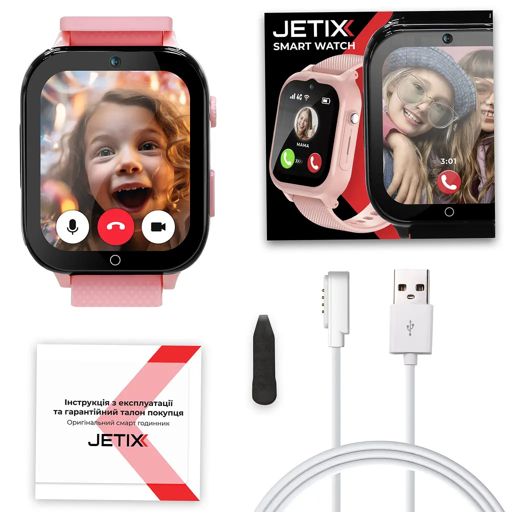 Дитячий GPS-годинник JETIX DF100 Pro Kids з вібродзвінком, 4G відеодзвінком і ліхтариком (Pink) - фото 9
