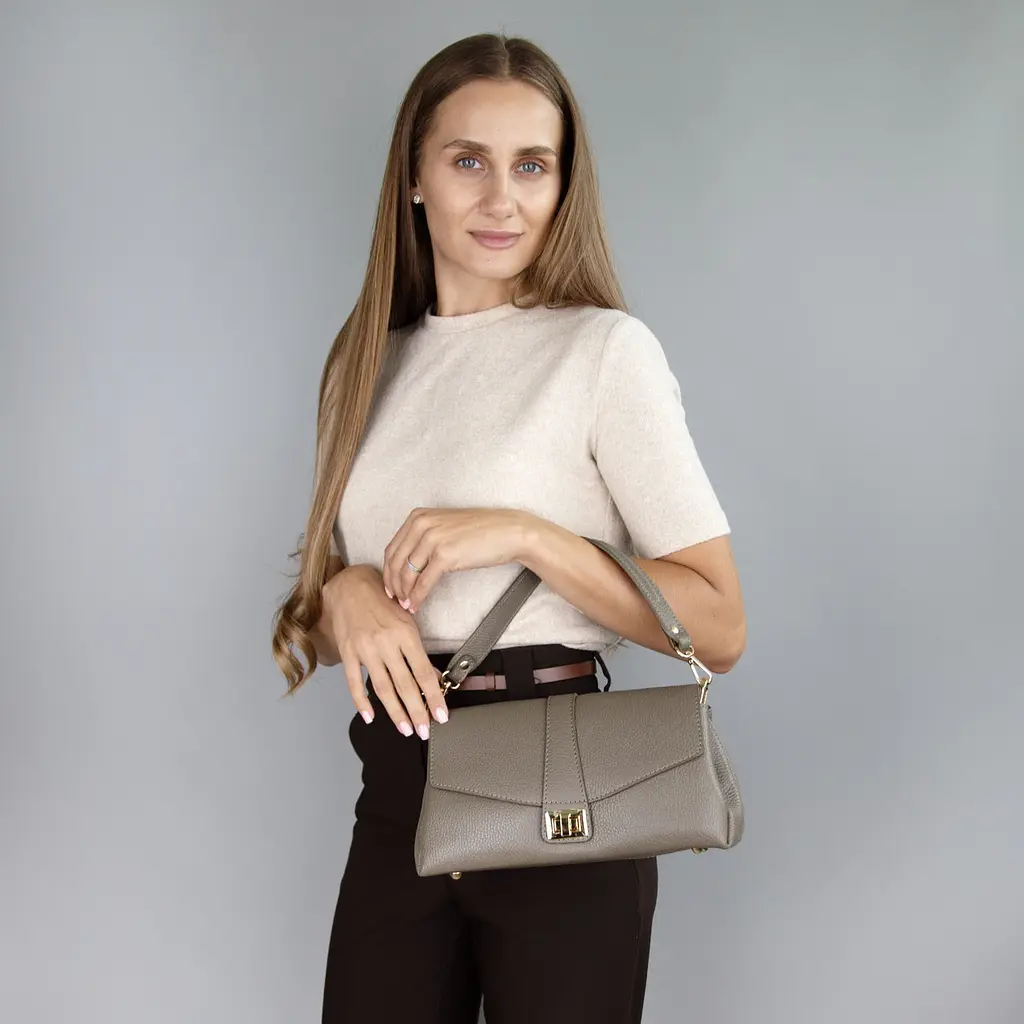 Сумка шкіряна жіноча Virginia Conti 04349 темний тауп - фото 8