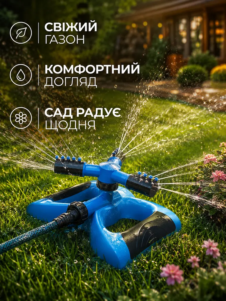 Автоматичний розпилювач води для поливу газонів 360° синій (49676178) - фото 7
