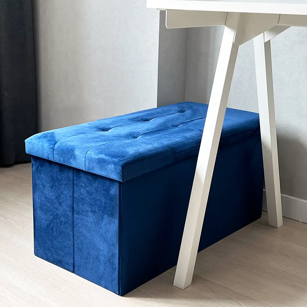 Пуф двойной для хранения МВМ My Home велюровый, 760х380х380 мм, синий (TH-06 BLUE) - фото 5