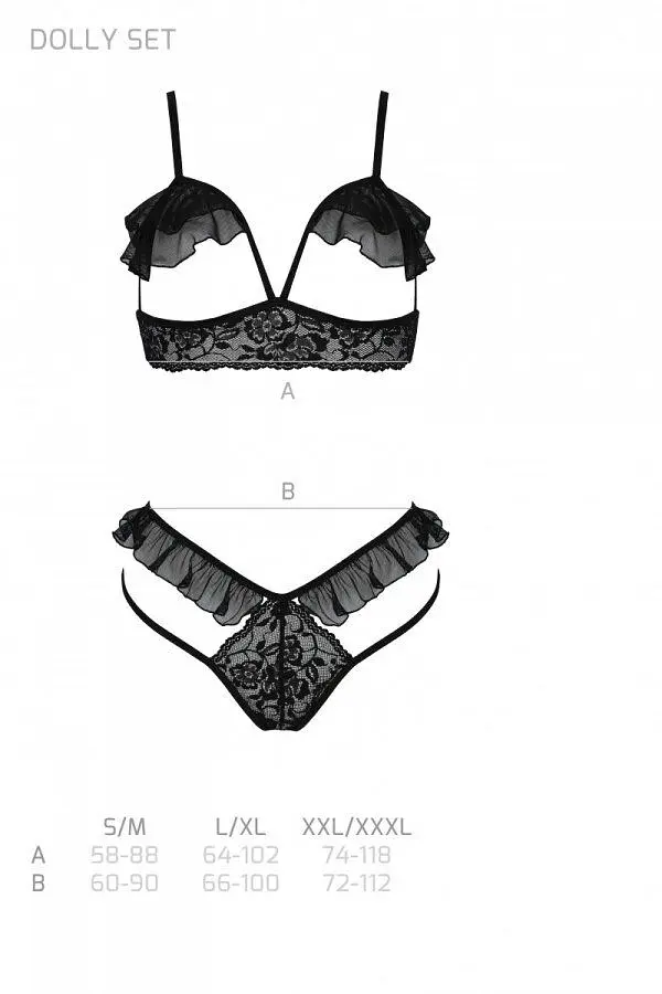 Еротичний комплект Passion DOLLY SET, L/XL, black, з відкритими чашками - фото 5