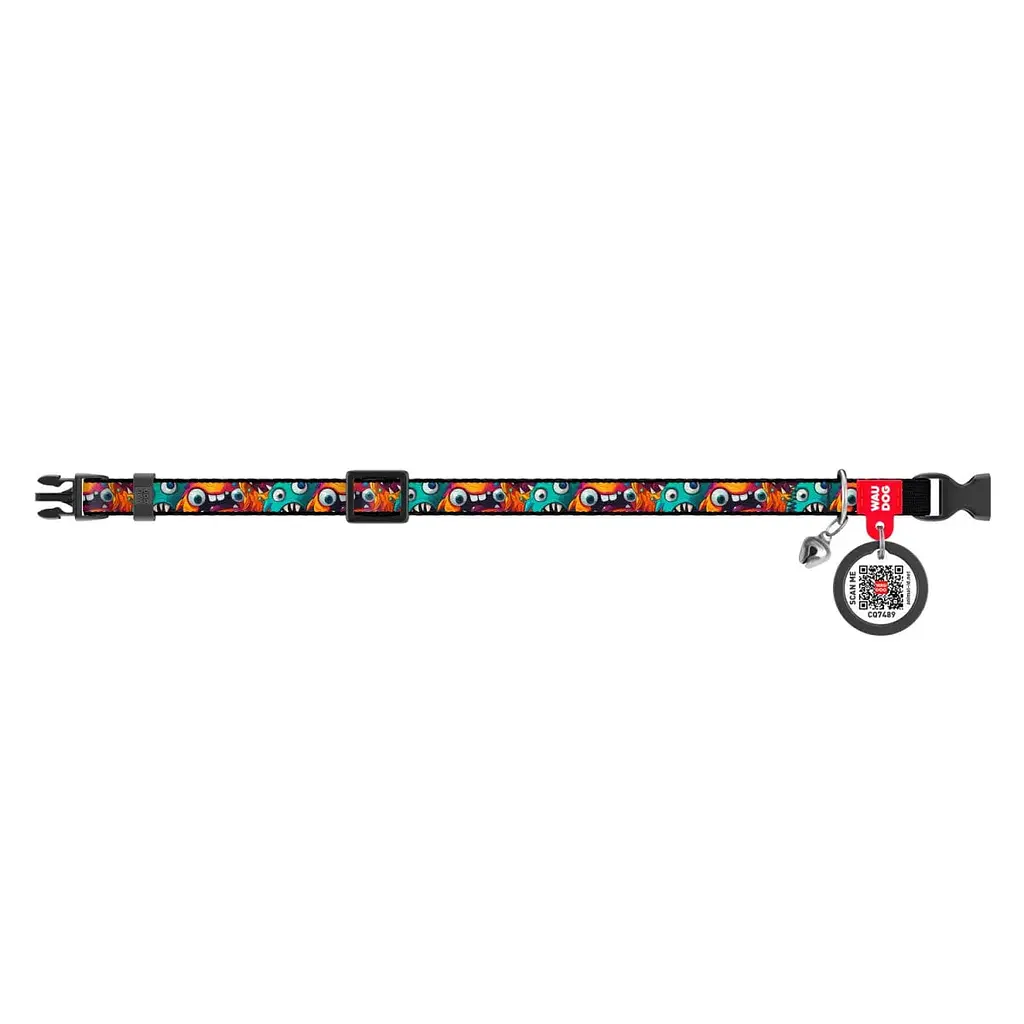 Ошейник для кошек Waudog Nylon Зубастые монстры с QR паспортом XS 20-30x1 см - фото 2