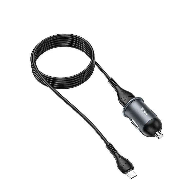 Адаптер автомобильный алюминиевый HOCO Z43 Mighty + кабель Micro USB 18W черный - фото 4