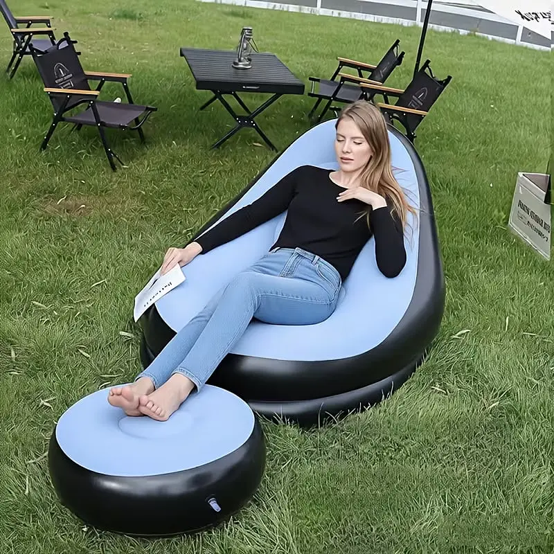 Надувний диван із пуфом Air Sofa / Надувне велюрове крісло з пуфиком + насос - фото 4