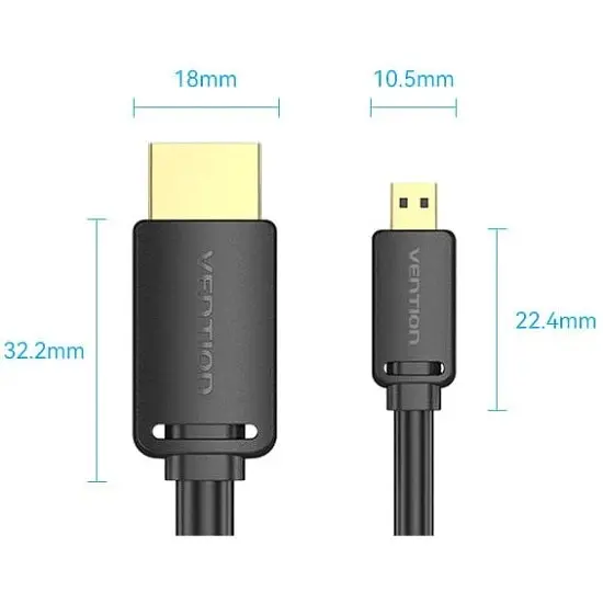 Кабель HDMI M - Micro HDMI M, 2.0 м, V2.0 4K 60Гц 18Gbps чорний Vention - фото 2
