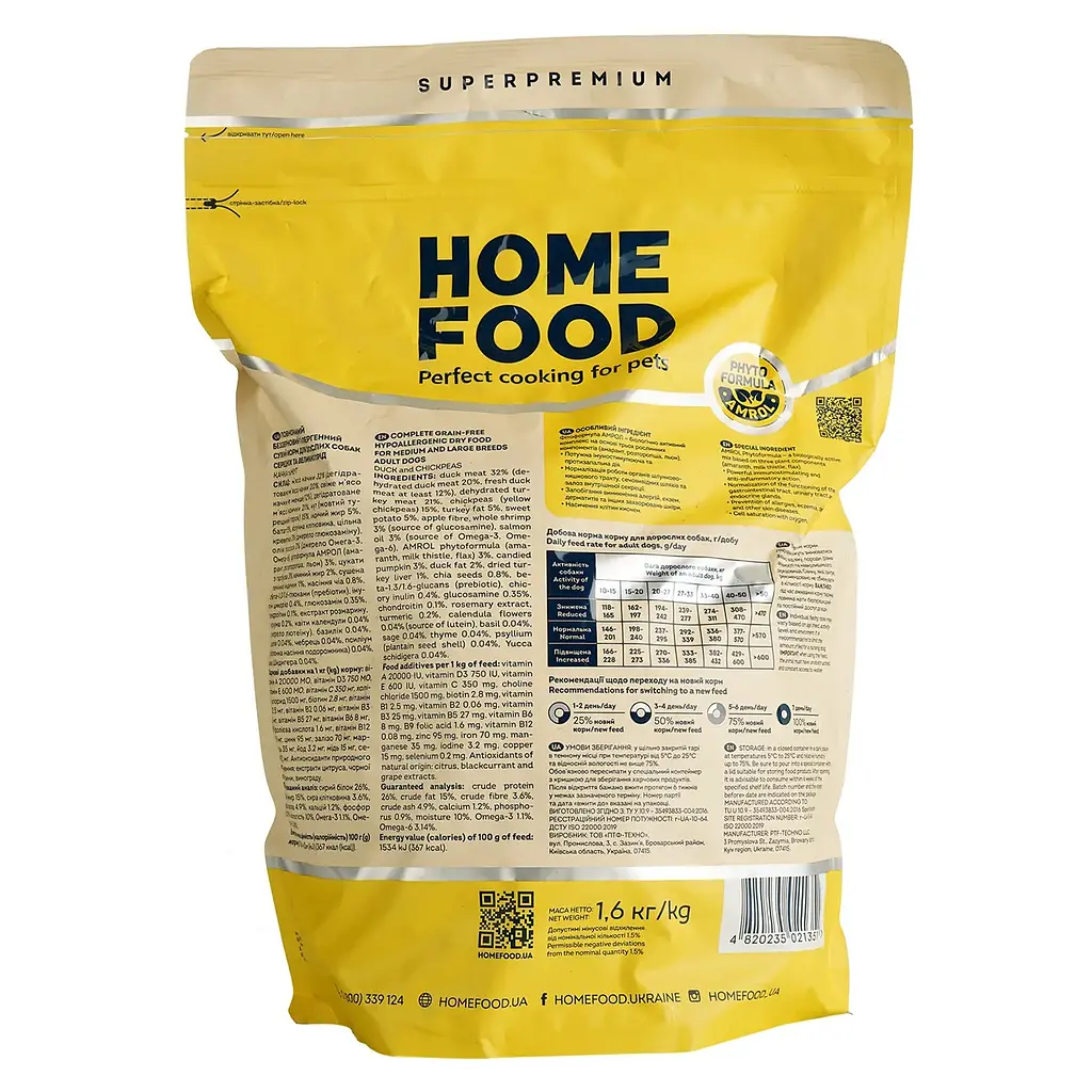 Сухий корм Home Food для дорослих собак середніх та великих порід беззерновий гіпоалергенний Качка та нут 1.6 кг - фото 4