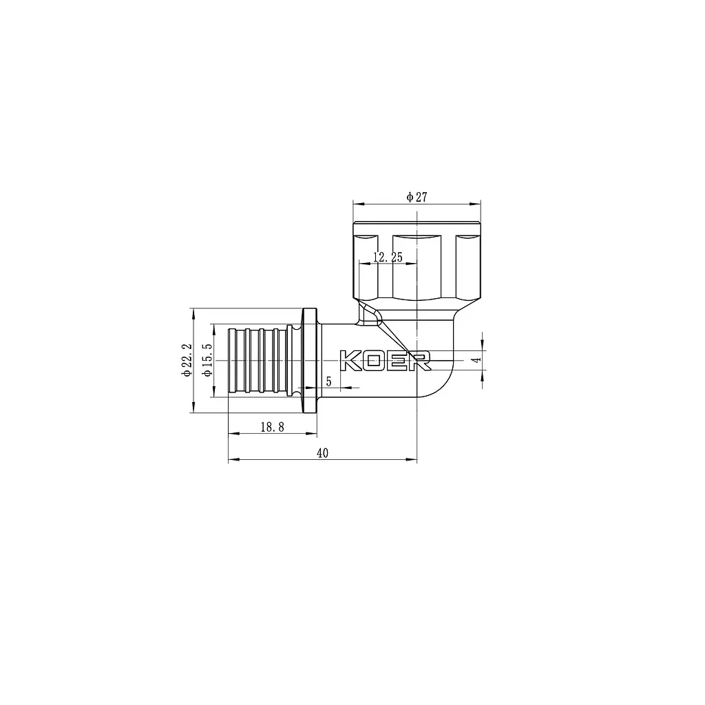 Кутник перехідний з ВР Koer Ka.L06F-16 - 16(2.2mm) x 1/2"F KR4876 - фото 2