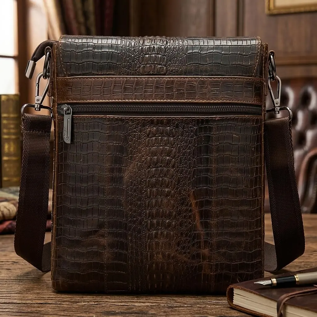 Сумка з тисненням під шкіру крокодила 20039 Vintage коричнева - фото 3