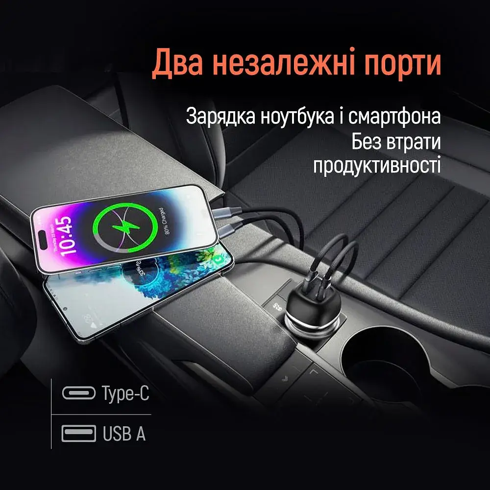 Зарядний пристрій ColorWay USB-C PD65W + USB QC3.0 car adapter (CW-CHA068PD-BK) - фото 8