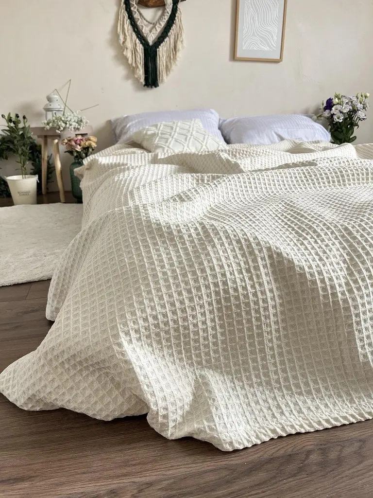 Покривало Zeintex Greece вафельне бавовняне світлий беж 200х230 см - фото 8