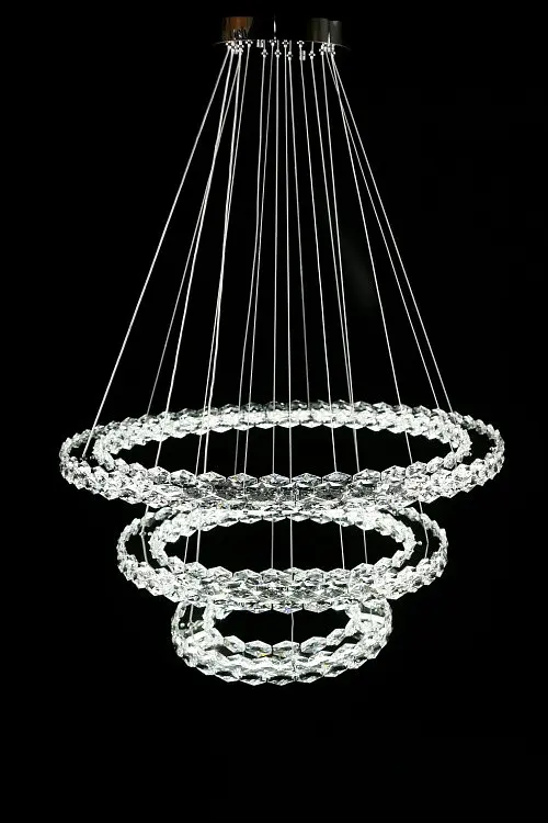 Триярусна хромована світлодіодна люстра Splendid Ray L33152/400+600+800/3 LED (CR) з кришталевими кільцями 40/60/80 см - фото 3