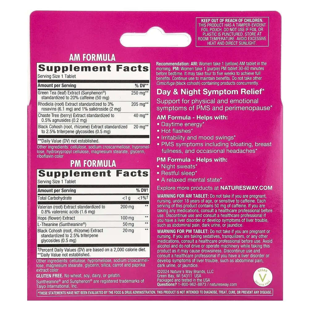 Комплекс екстрактів Nature's Way AM/PM PeriMenopause Formula, 60 таблеток для полегшення перименопаузи та ПМС - фото 2