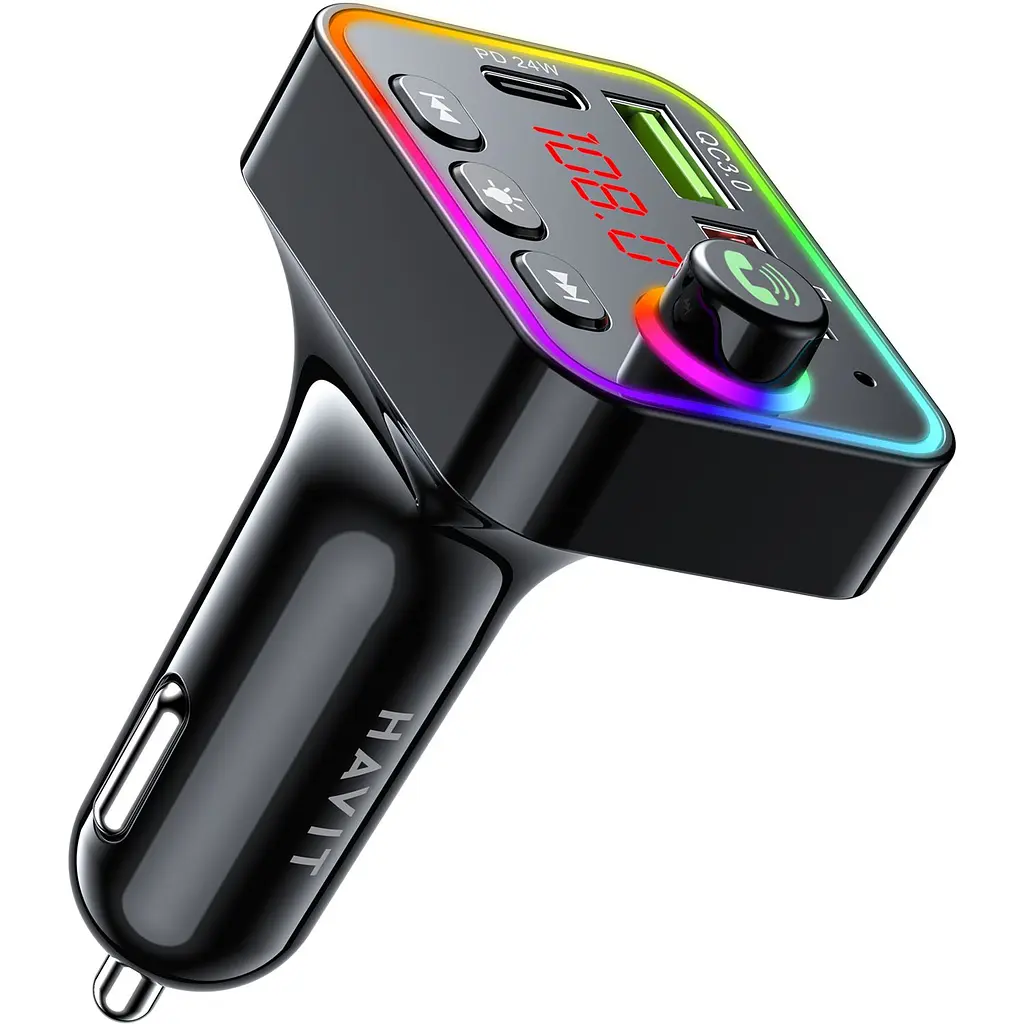 FM модулятор Havit HV-FM819BT USB-A+USB-C PD24W RGB Black (HV-FM819BT) - фото 3