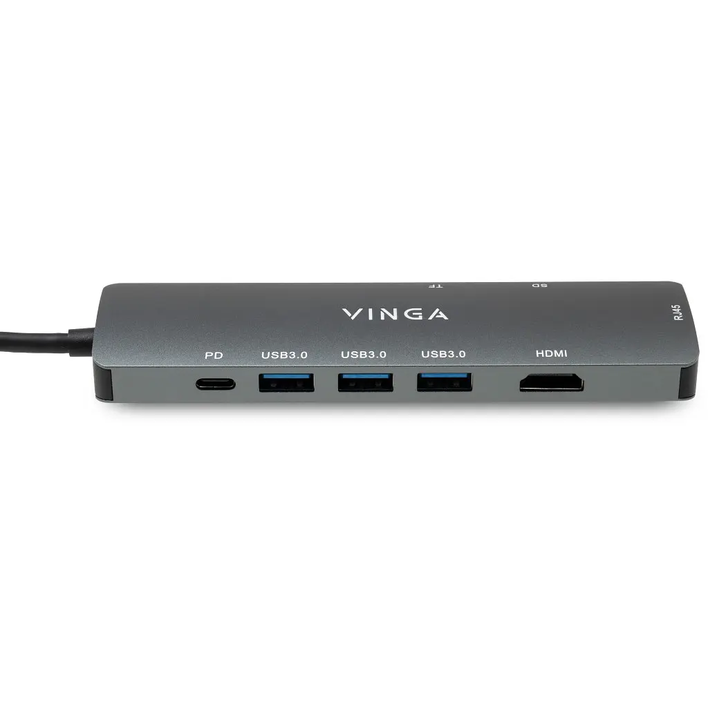 Концентратор Vinga USB-C 3.1 to HDMI+RJ45_1Gbps+3xUSB3.0+SD/TF+PD100W (VHYC8) - фото 5