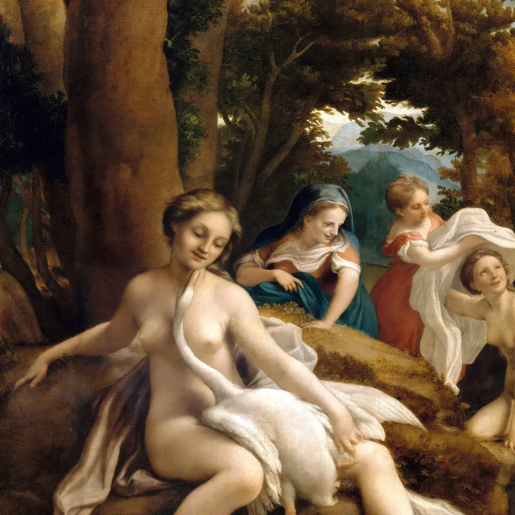 Інтер'єрна картина Леда і лебідь, Антоніо да Корреджо, Antonio da Correggio, Leda and the Swan, інтер'єрний декор, 48×60 см (id6968) - фото 5