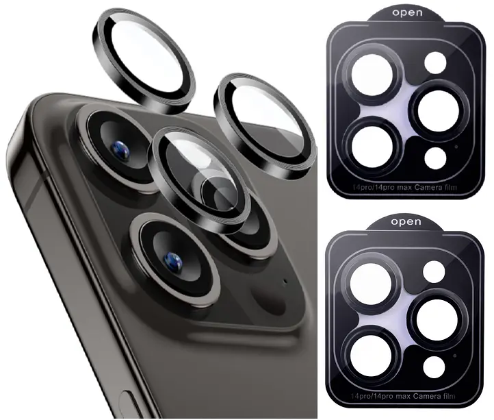 Защитное стекло на камеру DK для Apple iPhone 14 Pro Max Lens Metal Ring Eagle Eye 015733 black 2 шт. - фото 2